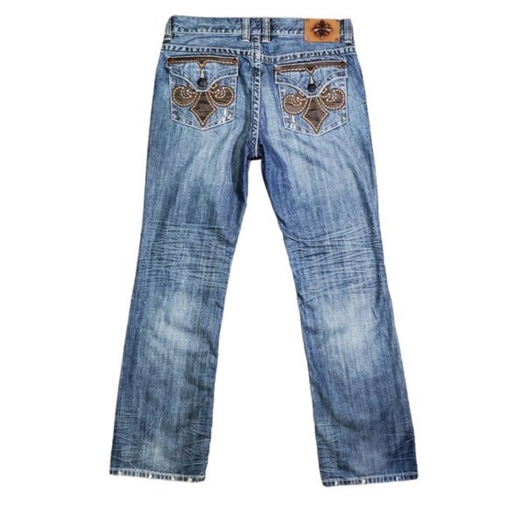 NWOT Affliction Y2K Embroidered Distressed Cooper Relaxed Boot Cut Jeans - 38x34